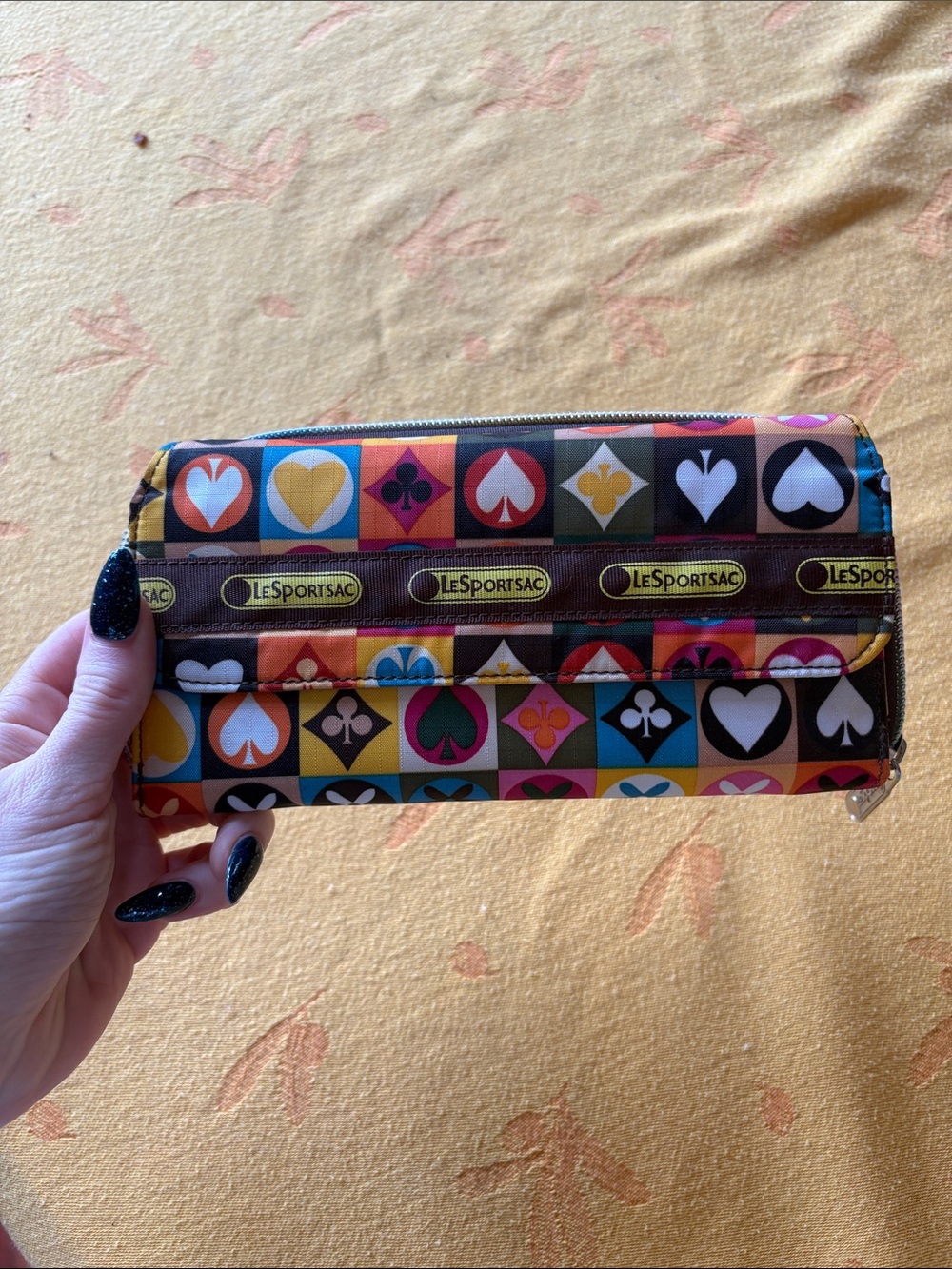 LeSportsac Multicolor Heart & Club Pattern Zip Wallet